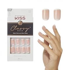 KISS Classy Press On Nails, 'Simple Enough', Nude, Short Size, Squoval Shape, Includes 28 Fake Nails, 2g Pink Gel Nail Glue, Manicure Stick, Mini file