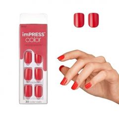 KISS imPRESS No Glue Mani Press On Nails, Color, 'Corally Crazy', Orange, Short Size, Squoval Shape, Includes 30 Nails, Prep Pad, Instructions Sheet, 1 Manicure Stick, 1 Mini File