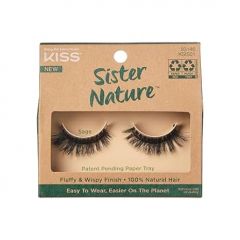 KISS Sister Nature False Eyelashes, 'Sage', 12 mm, 100% Natural Hair, Recyclable Paper Box, Printed with Soy Ink, Cruelty Free, Vegan, Includes 1 Pair of Reusable Strip Lashes