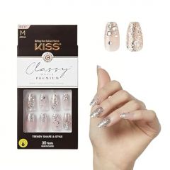 KISS Classy Press On Nails, Nail glue included, 'My Muse', Light White, Medium Size, Coffin Shape, Includes 30 Nails, 2g glue, 1 Manicure Stick, 1 Mini File