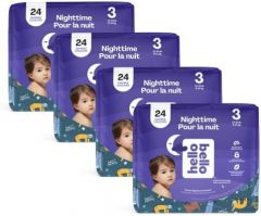 Hello Bello Premium Overnight Baby Diapers-Affordable Hypoallergenic and Eco-Friendly Extra Absorbent Diapers for Babies and Kids at Night-Size 3-Gender Neutral Design-96 Count (4 Packs of 24)