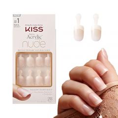 KISS Salon Acrylic Press On Nails, Nail glue included, 'Breathtaking', French, Real Short Size, Squoval Shape, Includes 28 Nails, 2g Glue, 1 Manicure Stick, 1 Mini file