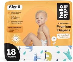 Hello Bello Premium Baby Diapers Size 5 I 18 Count of Disposable, Extra-Absorbent, Hypoallergenic Baby Diapers with Snug and Comfort Fit I Sleepy Sloth