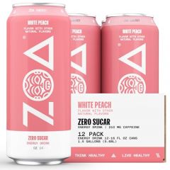 ZOA Zero Sugar Energy Drinks, White Peach - Sugar Free with Electrolytes, Healthy Vitamin C, Amino Acids, Essential B-Vitamins, and Caffeine from Green Tea - 16 Fl Oz (12-Pack)