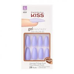 KISS Gel Fantasy Ready-to-Wear Press-On Sculpted Gel Nails, “Night After”, Long, Purple, High Arch Nail Kit with Pink Gel Nail Glue, Manicure Stick, Mini Nail File, and 28 Fake Nails