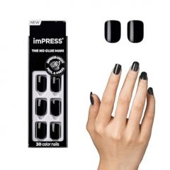 KISS imPRESS No Glue Mani Press On Nails, Color, All Black', Black, Short Size, Squoval Shape, Includes 30 Nails, Prep Pad, Instructions Sheet, 1 Manicure Stick, 1 Mini File