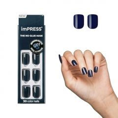 KISS imPRESS No Glue Mani Press On Nails, Color, 'Graytitude', Blue, Short Size, Squoval Shape, Includes 30 Nails, Prep Pad, Instructions Sheet, 1 Manicure Stick, 1 Mini File