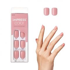 KISS imPRESS No Glue Mani Press On Nails, Color, Pretty Pink', Pink, Short Size, Squoval Shape, Includes 30 Nails, Prep Pad, Instructions Sheet, 1 Manicure Stick, 1 Mini File