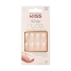 KISS Salon Acrylic Press On Nails, Nail glue included, 'Cashmere', French, Medium Size, Squoval Shape, Includes 28 Nails, 2g Glue, 1 Manicure Stick, 1 Mini file