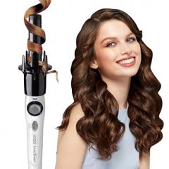 KISS Instawave Deluxe Automatic Rotating Curling Iron, Ceramic Ionic Technology, Tangle Prevention, 2-Way Rotation, Dual Heat Settings up to 420°F, 1” Curling Wand, 2-Year Warranty - Black & White