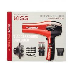 KISS 1875 Watt Pro Tourmaline Ceramic Hair Dryer, Styling Edition, 3 Heat Settings, 2 Speed Settings, Cool Shot Button, 7 Blow Dryer Accessories Included, 2-Year Warranty - Red