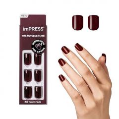 KISS imPRESS No Glue Mani Press On Nails, Color, 'I'm Not a Cinna', Red, Short Size, Squoval Shape, Includes 30 Nails, Prep Pad, Instructions Sheet, 1 Manicure Stick, 1 Mini File