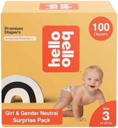 Hello Bello Premium Diapers, Size 3 (14-24 lbs) Surprise Pack for Girls - 100 Count, Hypoallergenic with Soft, Cloth-Like Feel - Assorted Girl & Gender Neutral Patterns