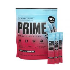 PRIME HYDRATION+ Sticks Cherry Freeze | Hydration Powder Single Serve Sticks | Electrolyte Powder On The Go | 250mg BCAAs, B Vitamins, Antioxidants | Low Sugar | Caffeine-Free | Vegan | 16 Sticks