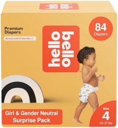 Hello Bello Premium Diapers, Size 4 (22-37 lbs) Surprise Pack for Girls - 84 Count, Hypoallergenic with Soft, Cloth-Like Feel - Assorted Girl & Gender Neutral Patterns