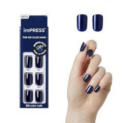 KISS imPRESS No Glue Mani Press On Nails, Color, Never Too Navy', Blue, Short Size, Squoval Shape, Includes 30 Nails, Prep Pad, Instructions Sheet, 1 Manicure Stick, 1 Mini File