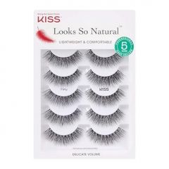 KISS Looks So Natural False Eyelashes Multipack, Lightweight & Comfortable, Tapered End Technology, Reusable, Cruelty-Free, Contact Lens Friendly, Style 'Flirty', 5 Pairs Fake Eyelashes Black