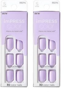 KISS imPRESS Color Press-On Manicure Fake Nails, Vivid Lavender - Short & Square, Solid Purple, Ready To Wear, Chip Proof, Smudge Proof, No Dry Time, Mini File & More | 30 Count (Pack of 2)