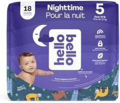 Hello Bello Premium Overnight Baby Diapers Size 5 I 18 Count of Ultra Absorbent and Super Soft Nighttime Disposable Diapers for Babies and Toddlers I Sleepy Sloths