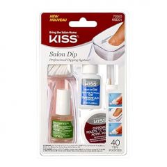 KISS Salon Dip Powder Nail Kit Professional Dipping System with Brush-On Gel, Dip Powder, Activator, 2 Brushes, Dipping Trough, Cuticle Stick, Sponge, Nail File, & 40 Nail Tips