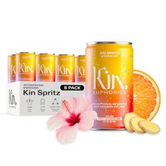 Kin Spritz by Kin Euphorics, Non Alcoholic Spirits, Ready to Drink, Adaptogen, Nootropic, Botanical, Fresh Citrus, Hibiscus, Caffeine, Rhodiola Rosea, 8 Fl Oz (8pk)