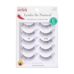 KISS Look So Natural False Eyelashes Multipack 03, Cruelty Free, Vegan, Contact Lens Friendly, Easy to Apply, Includes 5 Pairs of Reusable Strip Lashes