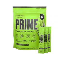 PRIME HYDRATION+ Sticks Lemon Lime | Hydration Powder Single Serve Sticks | Electrolyte Powder On The Go | Low Sugar | Caffeine-Free | Vegan | 16 Sticks