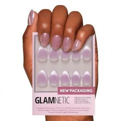 Glamnetic Press On Nails - Baby Blues | Short Almond, Pastel Blue Nails with a Mesmerizing Metallic Finish | 15 Sizes - 30 Nail Kit with Glue