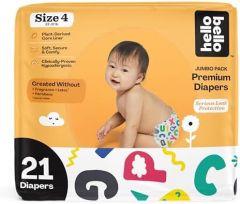 Hello Bello Premium Baby Diapers Size 4 I 21 Count of Disposeable, Extra-Absorbent, Hypoallergenic Baby Diapers with Snug and Comfort Fit I Alphabet Soup