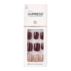 KISS imPRESS No Glue Mani Press On Nails, Design, No Other', Red, Short Size, Squoval Shape, Includes 30 Nails, Prep Pad, Instructions Sheet, 1 Manicure Stick, 1 Mini File