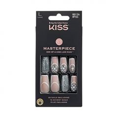 KISS Masterpiece One-Of-A-Kind Luxe Manicure – Long, Square - Members Only, Waterproof, Durable, Flexible, No Damage, Trendy & Intricate Nail Art From Home, Lasts Up to 7 Days | 30 Count