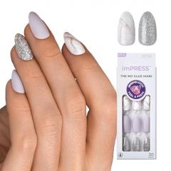 KISS imPRESS No Glue Mani Press-On Nails, Design, 'Climb Up', Gray, Medium Size, Almond Shape, Includes 30 Nails, Prep Pad, Instructions Sheet, 1 Manicure Stick, 1 Mini File