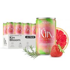 Kin Bloom by Kin Euphorics, Non Alcoholic Spirits, Prebiotic, Ready to Drink, L-Theanine, Schisandra, Damiana, Strawberry, Ease Back to Center, Conjure Clarity and Vision, 8 Fl Oz (24pk)