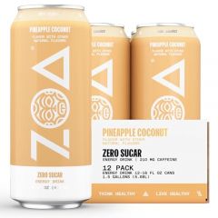 ZOA Zero Sugar Energy Drinks, Pineapple Coconut - Sugar Free with Electrolytes, Healthy Vitamin C, Amino Acids, Essential B-Vitamins, and Caffeine from Green Tea - 16 Fl Oz (12-Pack)