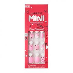 KISS imPRESS No Glue Mani Press On Nails, Mini Press-On Manicure for Kids, Super Duper', Pink, Kids Size, Squoval Shape, Includes 20 Fake Nails with Removable Application Tabs, 1 Mini File