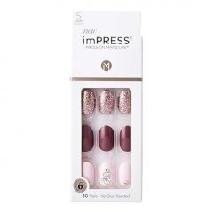 KISS imPRESS No Glue Mani Press On Nails, Design, 'Reset', Multicolor, Short Size, Oval Shape, Includes 30 Nails, Prep Pad, Instructions Sheet, 1 Manicure Stick, 1 Mini File