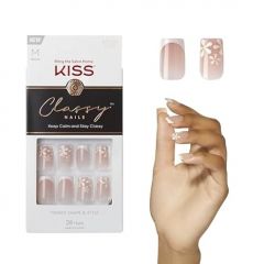 KISS Classy Press On Nails, Nail glue included, 'Stay Charmed', White, Medium Size, Square Shape, Includes 28 Nails, 2g glue, 1 Manicure Stick, 1 Mini File