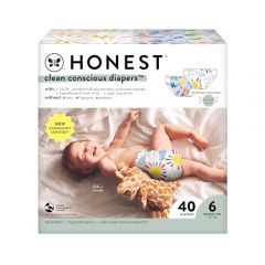 The Honest Company Clean Conscious Diapers | Plant-Based, Sustainable | Limited Edition Prints | Club Box, Size 6 (35+ lbs), 40 Count