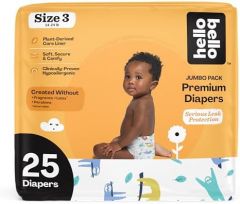 Hello Bello Premium Baby Diapers Size 3 I 25 Count of Disposable, Extra-Absorbent, Hypoallergenic Baby Diapers with Snug and Comfort Fit I Sleepy Sloth