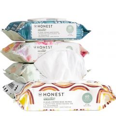 The Honest Company Clean Conscious Unscented Wipes | Over 99% Water, Compostable, Plant-Based, Baby Wipes | Hypoallergenic for Sensitive Skin, EWG Verified | Multi-print, 300 Count