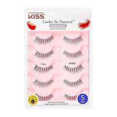 KISS Looks So Natural, False Eyelashes, 'Sultry', 12 mm, Includes 5 Pairs Of Lashes, Contact Lens Friendly, Easy to Apply, Reusable Strip Lashes, Glue-On