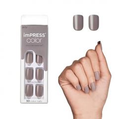 KISS imPRESS No Glue Mani Press On Nails, Color, Taupe Prize', Nude, Short Size, Squoval Shape, Includes 30 Nails, Prep Pad, Instructions Sheet, 1 Manicure Stick, 1 Mini File