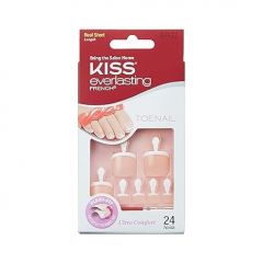 KISS Everlasting, Press On Toenails, Nail Glue Included, 'Limitless', French, Short Size, Squoval Shape, Includes 24 Nails, 2g Glue, 1 Manicure Stick, 1 Mini file