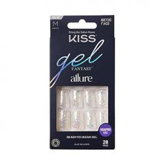 KISS Gel Fantasy Press On Nails, Nail glue included, 'How Dazzling', Silver, Medium Size, Square Shape, Includes 28 Nails, 2g glue, 1 Manicure Stick, 1 Mini File