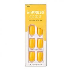 KISS imPRESS No Glue Mani Press On Nails, Color, YOLO', Yellow, Short Size, Squoval Shape, Includes 30 Nails, Prep Pad, Instructions Sheet, 1 Manicure Stick, 1 Mini File