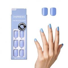 KISS imPRESS No Glue Mani Press On Nails, Color, 'Baby why so Blue', Blue, Short Size, Squoval Shape, Includes 30 Nails, Prep Pad, Instructions Sheet, 1 Manicure Stick, 1 Mini File