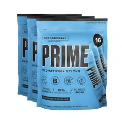 PRIME HYDRATION+ Sticks Blue Raspberry | Hydration Powder Single Serve Sticks | Electrolyte Powder On The Go | 250mg BCAAs, B Vitamins, Antioxidants | Low Sugar | Caffeine-Free | Vegan | 48 Sticks