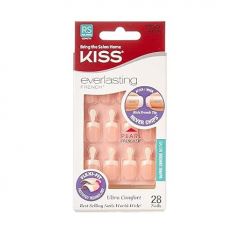 Kiss Everlasting French Nail Manicure, Chip-Free, Flexi-Fit Technology, Real Short, "String of Pearls", Nail Kit with Pink Nail Glue (Net Wt. 2g / 0.07oz), Mini File, Manicure Stick, and 28 Fake Nails