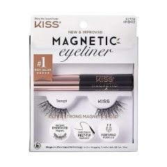 KISS Magnetic Eyeliner & Lash Kit, Tempt, 1 Pair of Synthetic False Eyelashes With 5 Double Strength Magnets and Smudge Proof, Biotin Infused Black Magnetic Eyeliner with Precision Tip Brush