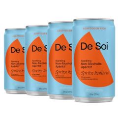 De Soi Spritz Italiano Non-Alcoholic Aperitif by Katy Perry - Sparkling Adaptogen Beverage with L-theanine, Lion's Mane, Reishi Mushroom | Non-Alcoholic, Vegan & Gluten-Free | 4-PACK (8 Fl Oz Cans)